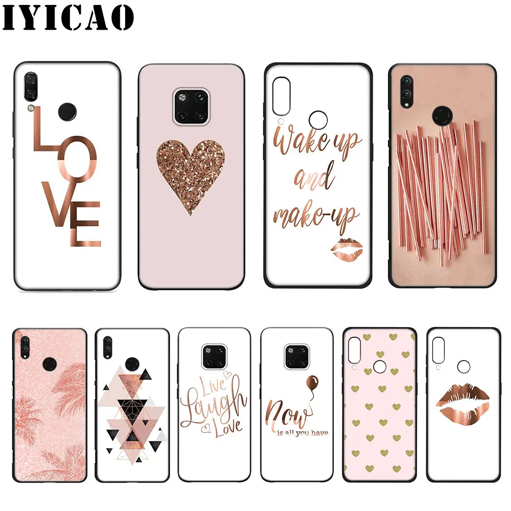 Мягкий силиконовый чехол Love Heart с золотой розой для huawei mate 30 Pro Lite Y9 Prime P9 P8 |
