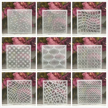 

9Pcs/Set 5" Geometry Matrix DIY Layering Stencils Painting Scrapbook Coloring Embossing Album Decorative Card Template