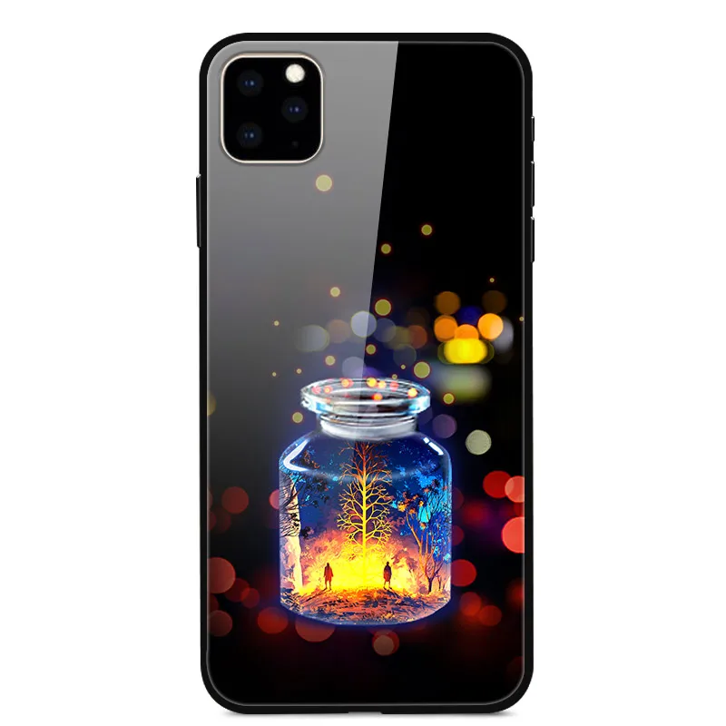 Закаленное стекло чехол для iPhone 11 11Pro максимальный Чехол Мягкий бампер задняя крышка для iPhone 11 Pro Max телефон стеклянная крышка для iPhone11