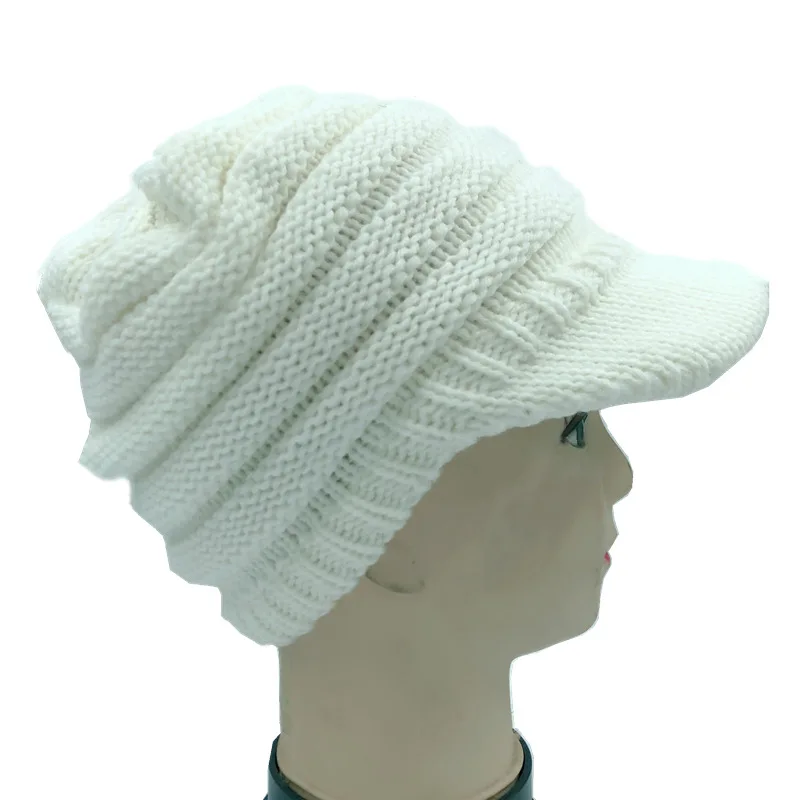 Новая Стильная однотонная шапка для взрослых женщин и мужчин вязаная крючком зимняя шапка вязаная теплая бейсбольная Кепка Козырек Кепки высокого качества Z39 - Цвет: White02
