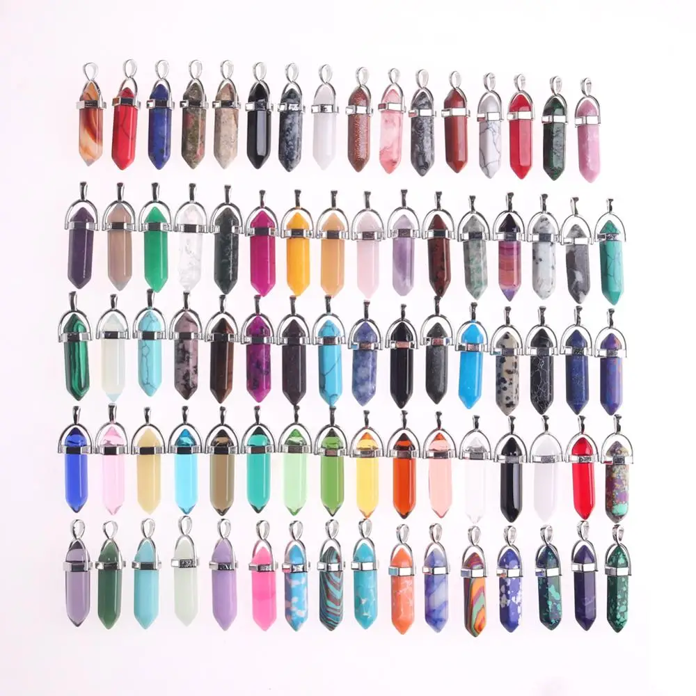 100pcs Fashion Women Jewellry Hexagonal Column Bullet Pendants Natural Stone Quartz Crystal Pendant Necklace For Jewelry Making 3