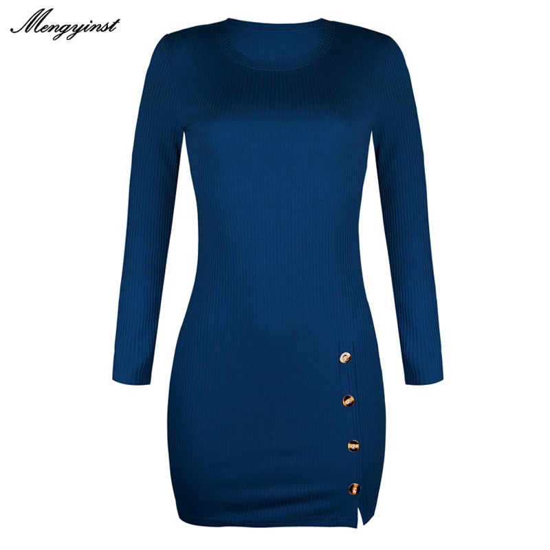 

Elegant Knitting Cotton Long Sleeve Dress Women 2020 Winter Autumn Casual Bandage Slim Office Lady Sexy Work Wear Party Dresses