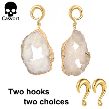 

Casvort 2 PCS new irregular precious crystal ear plugs dangle ear tunnel stainless steel gold ear weight hook piercing gauges