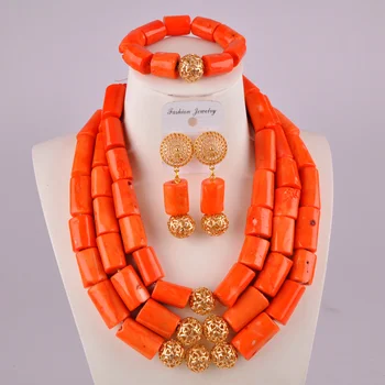 

orange natural coral jewelry set african wedding coral beads nigeria coral beads african earrings and necklace sets