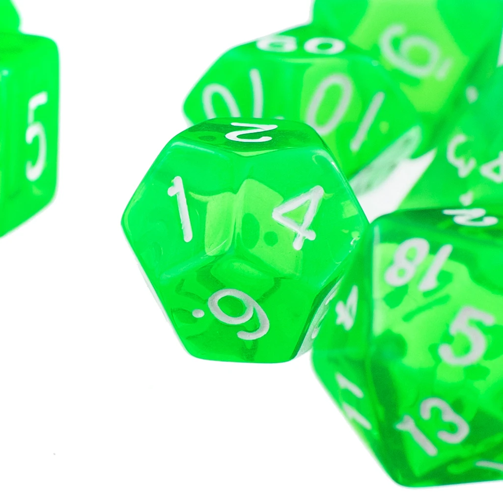 7Pcs Green D4 D6 D8 D10 D12 D20 Dice Set For  Game