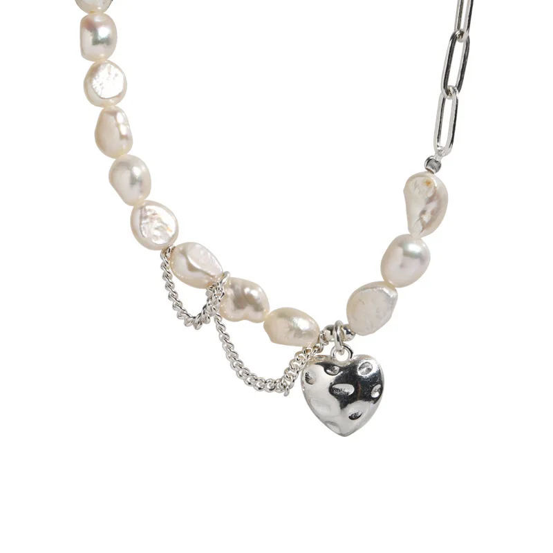 Stamp Necklace for Women Asymmetry Chain Pearls LOVE Heart Stamp Necklace
