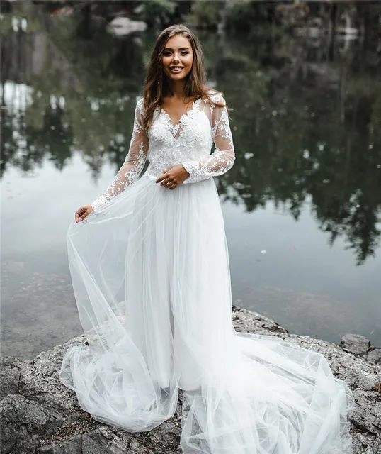 Boho Long Sleeve Wedding Dresses with 