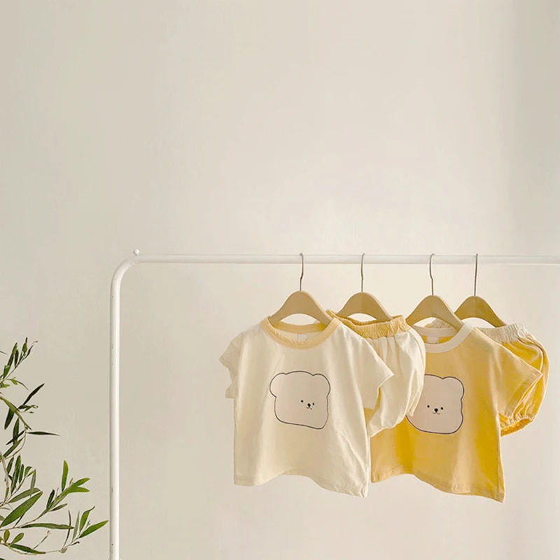 Cotton Summer Baby Clothing Set Bear Print Tshirt and Bloomer
