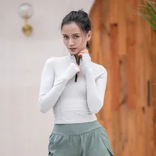 Осенние спортивные топы на молнии женские облегающие футболки для бега одежда для фитнеса быстросохнущая одежда для йоги с длинными рукавами