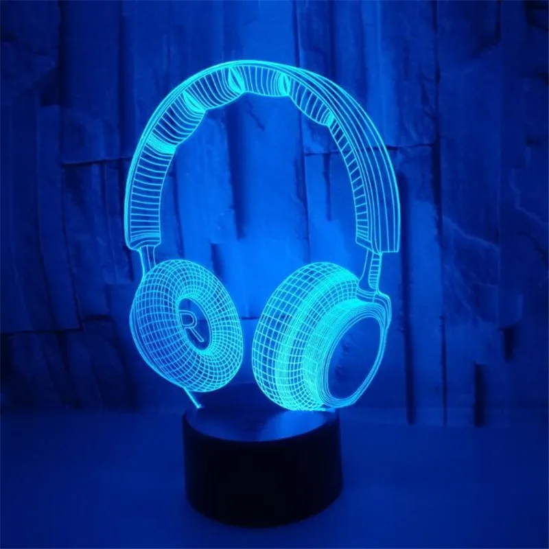Headphones 3D Night Light LED Home Bedroom Decor Lamp Boy Kids Gift Creative Lamparas Luminaria Cute Decoration Lighting Headset