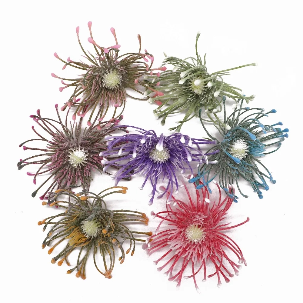 Флокированные Leucospermum искусственные цветы для свадебного украшения Флорес Искусственные пластиковые искусственный цветок растение Флер искусственные