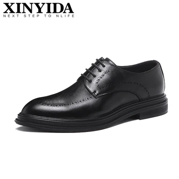 

Brand Pointed Toe Men Leather Shoes Lace Up Breathable Casual Men Shoes Formal Fashion Men Dress Shoes Black Brown Size 38-48
