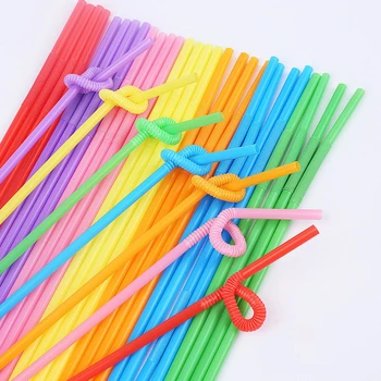 100Pcs 일회용 빨 대 어린이위한 유연한 여분의 긴 플라스틱 음료 큰 튜브 바 차 마시는 텔레스코픽 칵테일 빨 대