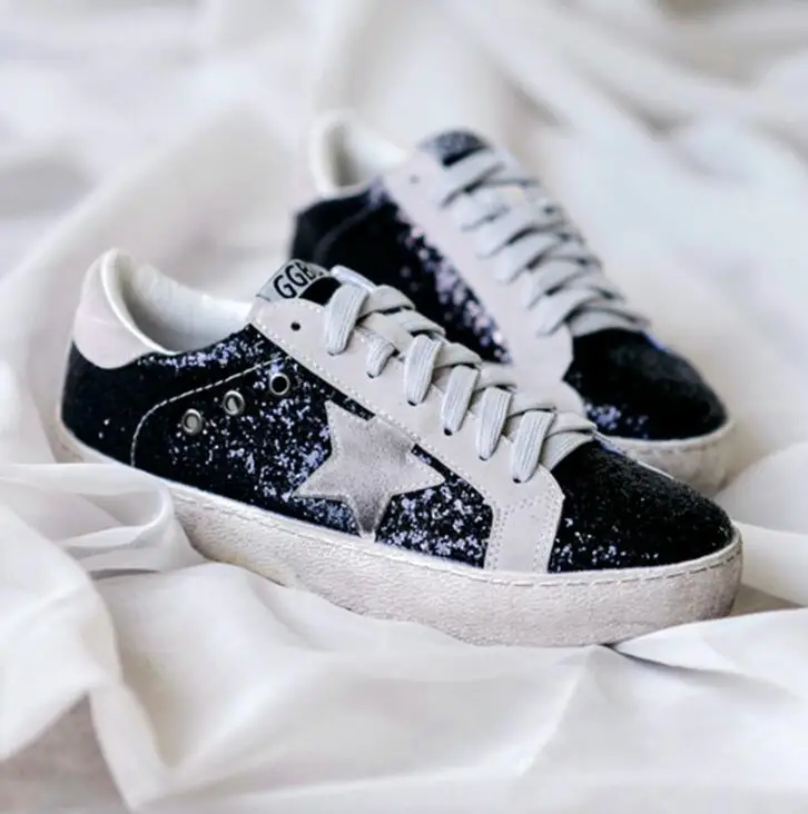 Zapatillas planas de diseñador para mujer, con lentejuelas y estrellas