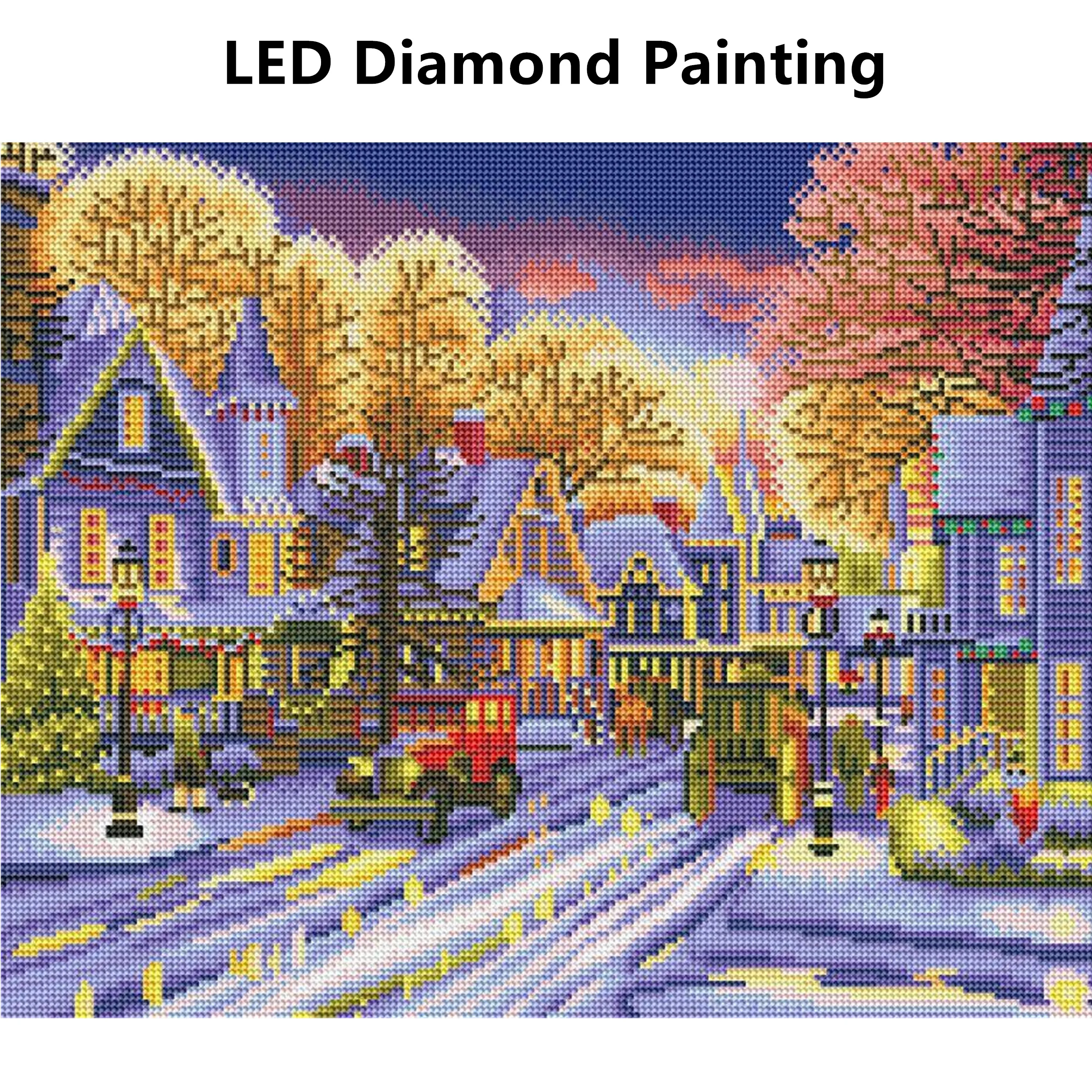 

Night View Scenery Full Round Diy Diamond Painting With Light 40x50cm With Frame Crystal Painting Art Home Decor Gift LED5004