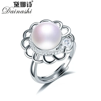 

Dainashi 925 Sterling Silver Flower Zircon Crystal Adjustable Ring Party Gift Gorgeous Genuine Freshwater Cultured Pearl Ring