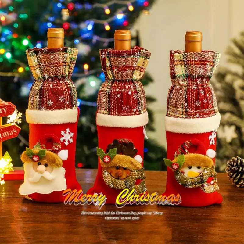 

2021 Newest Christmas Wine Bottle Cover Santa Claus Xmas Christmas Decorations for Home Dinner Dinner Decorations New Year Gifts