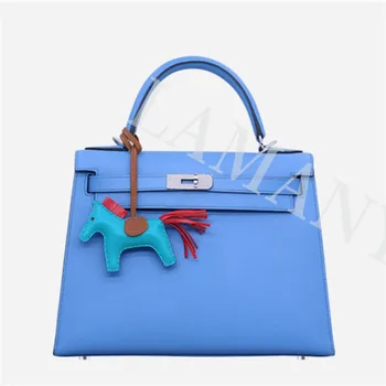 

Genuine Sheepskin Horse Bag Charm Trendy Women Handbag Ornament Handmade Pony Pendant Top Quality Luxury Keychain Real Leather