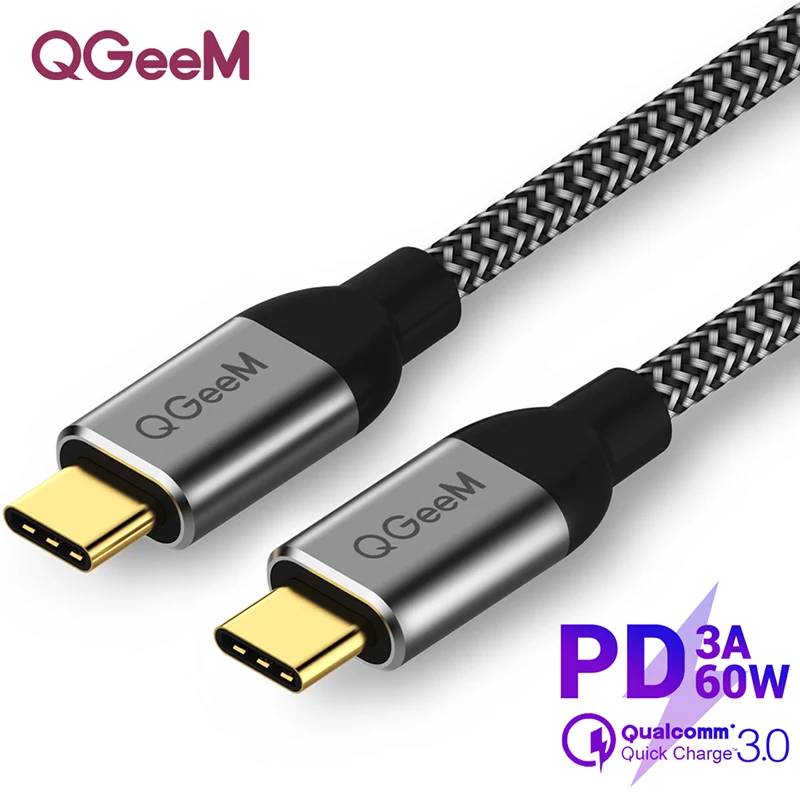 QGeeM USB 3,1 type C к USB C кабель Gen2 PD 60 Вт USB-C к USB C зарядный провод шнур нейлоновый кабель шнур для samsung S9 S8 Macbook Pro