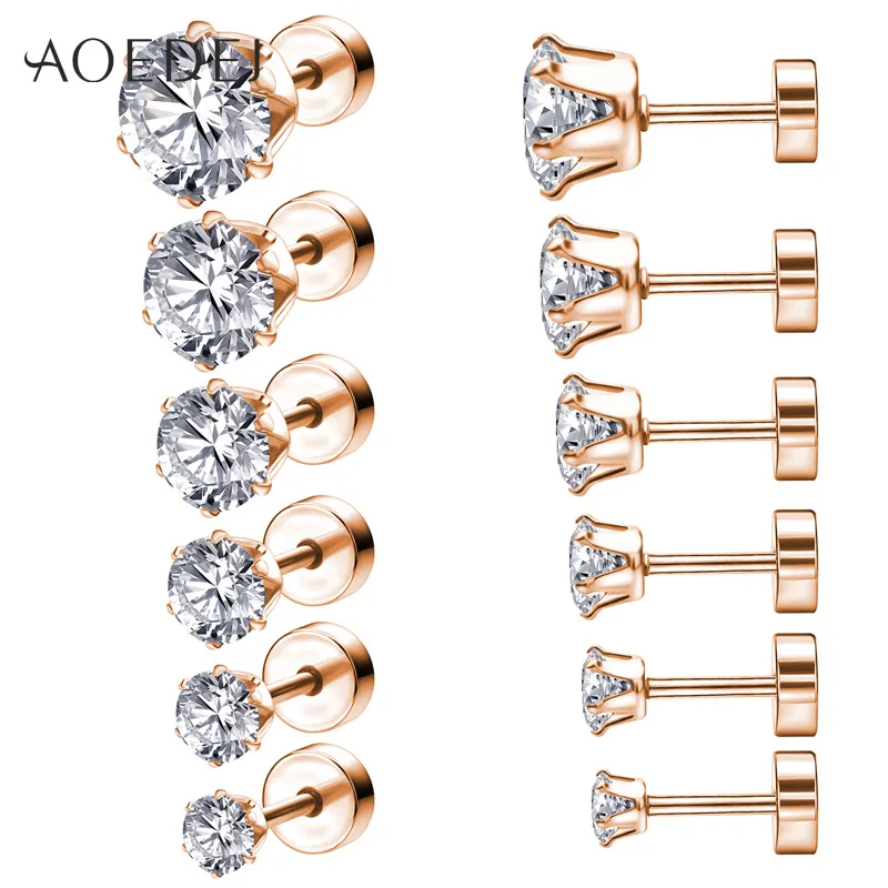 AOEDEJ 12 шт./лот серебряные серьги-гвоздики золотые, розовые серьги украшения для ушного пирсинга кубические циркониевые серьги с кристаллами в виде капель с кристаллами в форме Для женщин Дамская - Окраска металла: Rose Gold