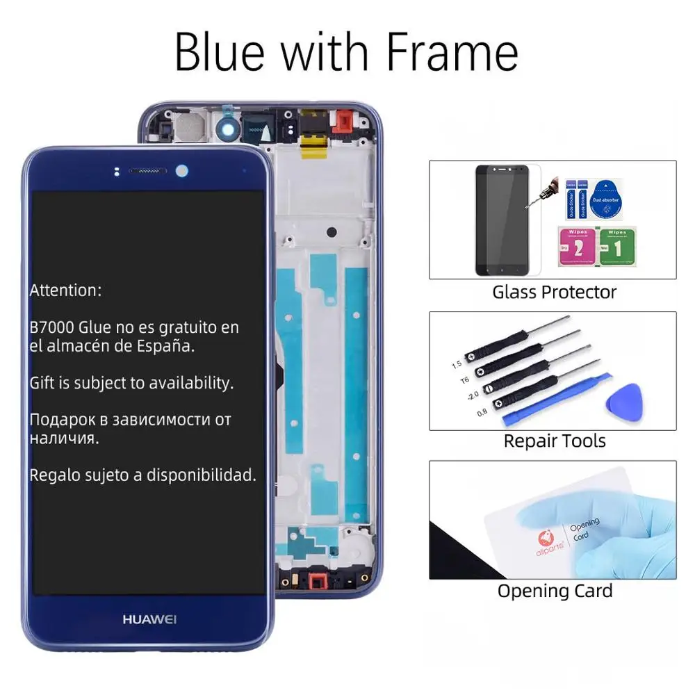 Дисплей для HUAWEI P8 Lite LCD в сборе с тачскрином на рамке 5.2'' черный белый золото синий - Цвет: Blue with Frame