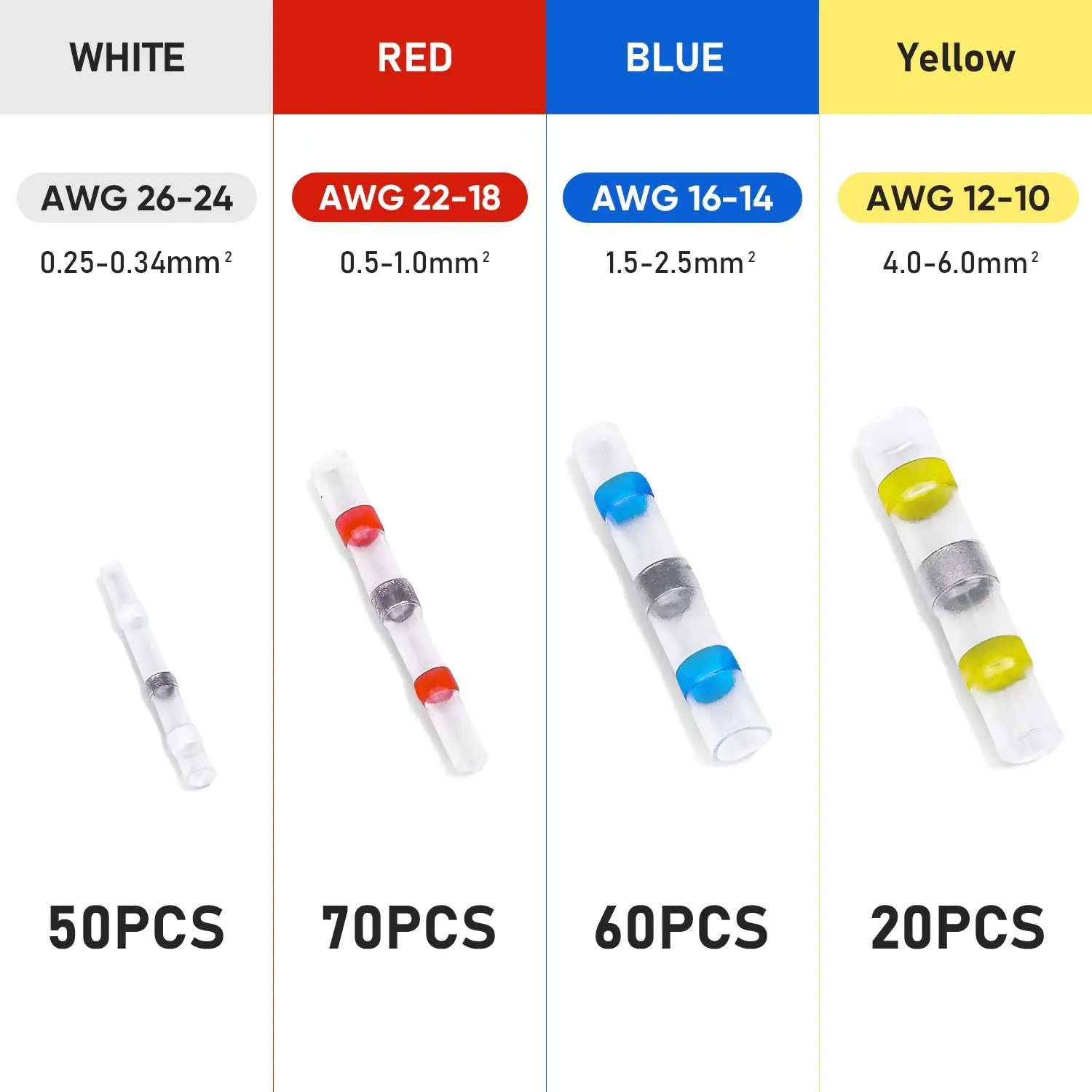 Mixed Heat Shrink Connect Terminals Waterproof Sleeve Tube Electrical Wire Insulated Butt Connectors Kit heat shrink tubing wire connectors wiring connector 300/500/800PCS