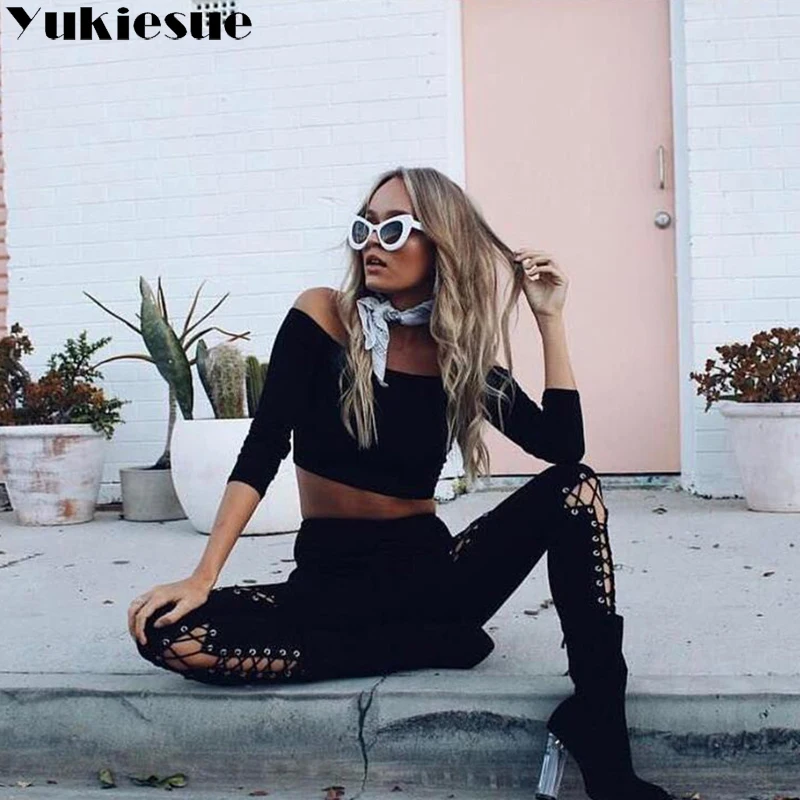 Autumn Sexy Women Lace Up Faux Suede Stretch Bodycon Pencil Pants Hollow Out Winter Female High Waist Bandage Pants 2