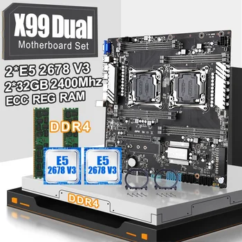 شراءX99 المزدوج وحدة المعالجة المركزية اللوحة الأم مجموعة مع 2 قطعة XEON E5 2678V3 وحدة المعالجة المركزية و 2*32gb = 64gb Ddr4 Ecc Reg 2400mhz ECC REG ذاكرة عشوائية