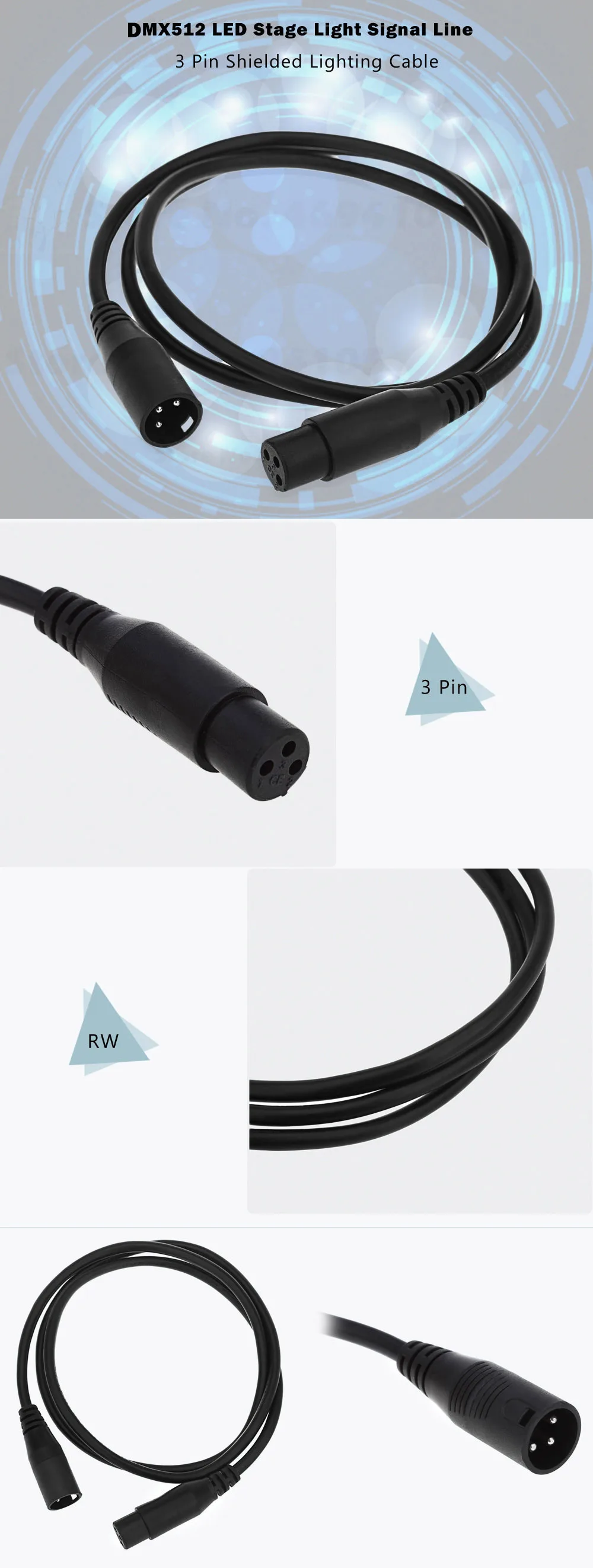 DMX512 LED Stage Light Signal Line 3 Pin Shielded Lighting Cable
