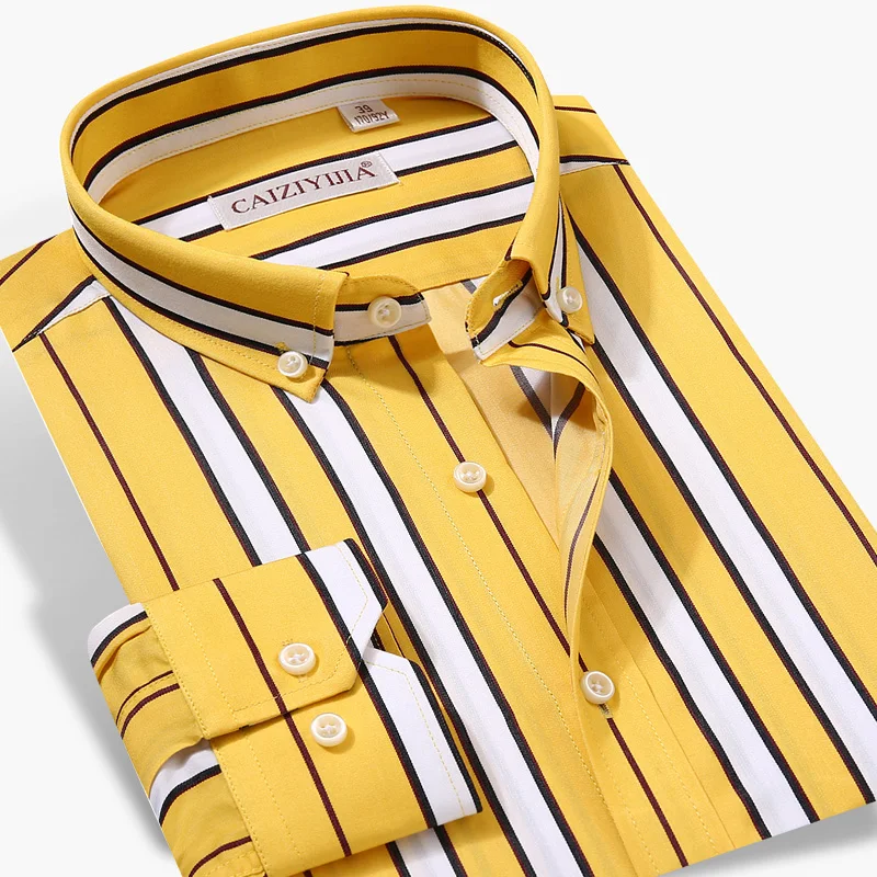 CZYJ20190802C Caiziyijia S/S предварительный просмотр Уличная Повседневная цветная полосатая шелковая рубашка для мужчин квадратный воротник с длинным рукавом Camisa Masculina - Цвет: CZYJ20190802C