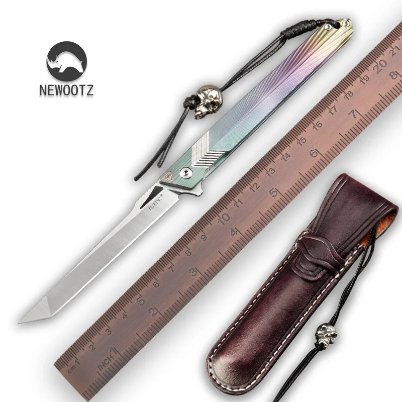 

NEWOOTZ Handmade Folding Pocket Knife Bohler M390 Steel Blade Coloured Titanium Handle Janpanese Style EDC Tool for Men Camping