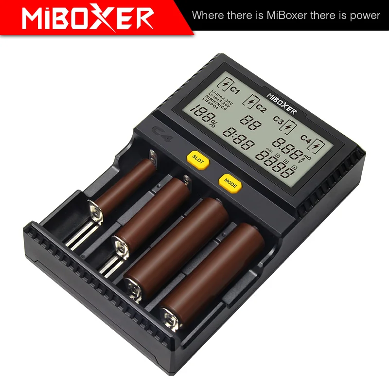 Оригинальное умное зарядное устройство Miboxer C4 VC4 LCD для li ion/IMR/INR/ICR/LiFePO4 18650 14500 26650 AA 3