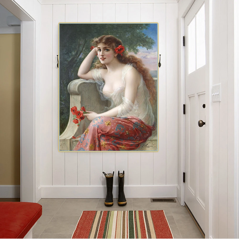 Citon Emile Vernon 》 девушка с маком картина маслом пол красота художественный постер