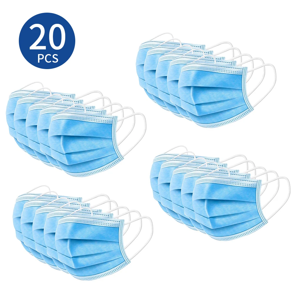 

20pcs 3 Layers Anti Pollution Hygiene Face Mask Disposable Nonwoven Masks Anti Haze Mouth-muffle Anti-dust Mouth Mask