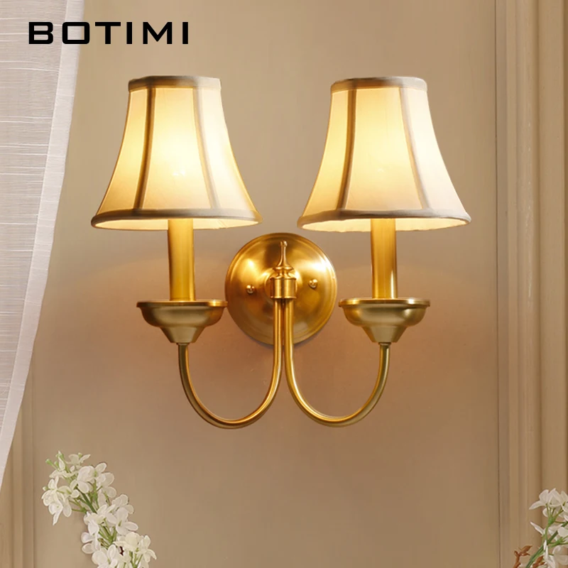 

BOTIMI Full Copper Wall Lamps White Lampshades lampara de pared dormitorio LED Wall Lights Loft Corridor Living Room Lighting