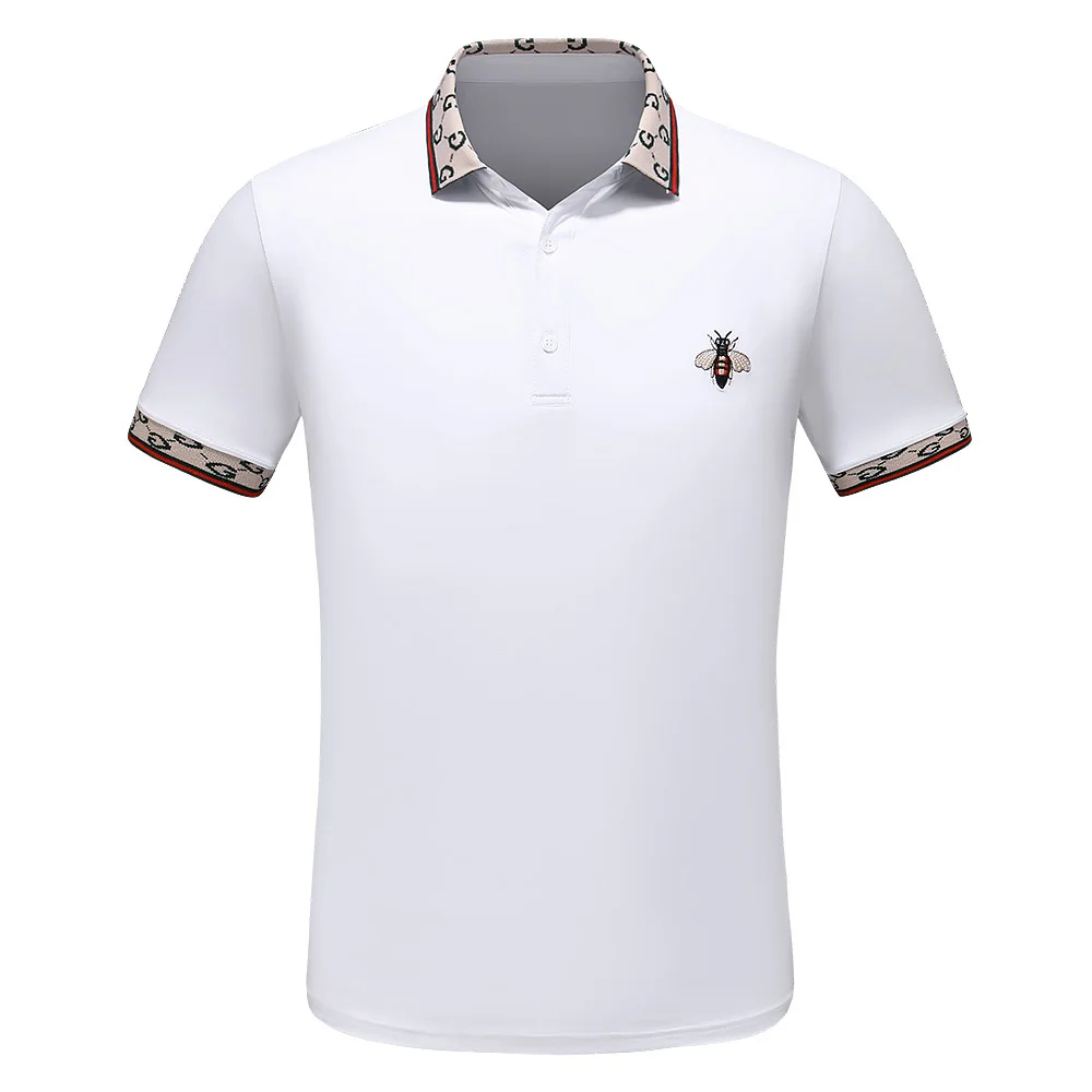 

2019 Summer Cotton Striped shirt polo shirt men bee embroidery mens clothing Smart Casual fashions collar shirt streetwear tops3