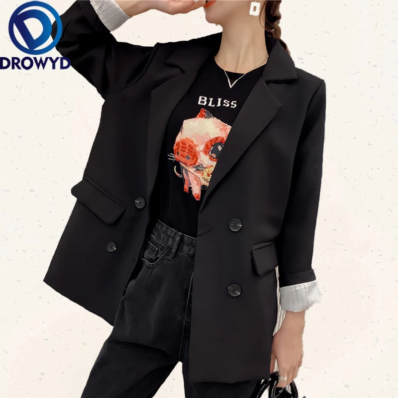 

Black Women Blazer 2020 New Formal Blazers Lady Office Work Suit Pockets Jackets Coat Casual Loose Tops Long Sleeve Femme Blazer