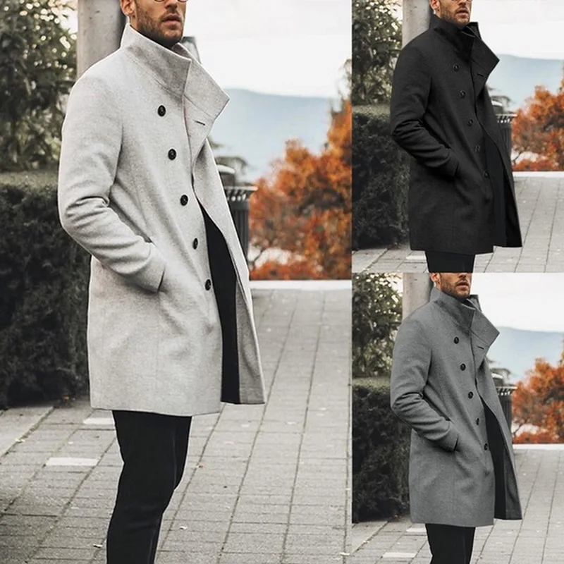 Высокое качество пальто для мужчин зима классический тонкий осенний Тренч мужские повседневные Карманы Твердые длинные ветровки ВИНТАЖНЫЕ пальто