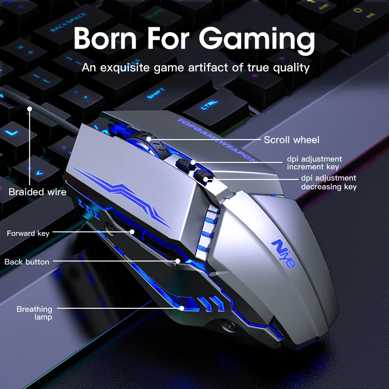 Ratón LED ergonómico para juegos por Cable de 3200 DPI, Mouse USB para Gamer G10 silencioso con Cable de retroiluminación para PC y portátil - Imagen 5