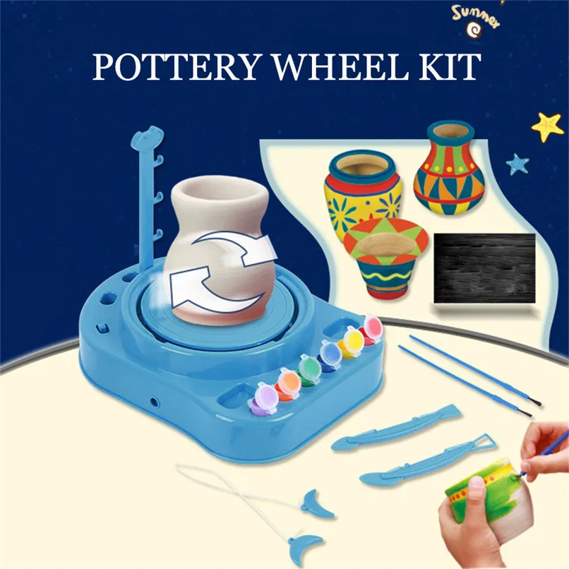 

New Kids Bginners Pottery Wheel Kit With Clay Paints and Tools DIY Educational Toy Best Gift 40JAN02