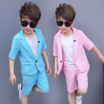 

Flower Boys Formal Blazer Jacket Shirt Short 3Pcs Children Performance Costume Boys Summer Suit for Weddings Kids Prom Party