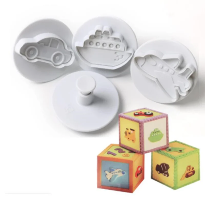 Lot 4PCS Airplane Vehicle Tank Car Shape Plastic Biscuit Cookie Cutters Fondant Pastry Mold Cake Decorating Tools Candy Moulds