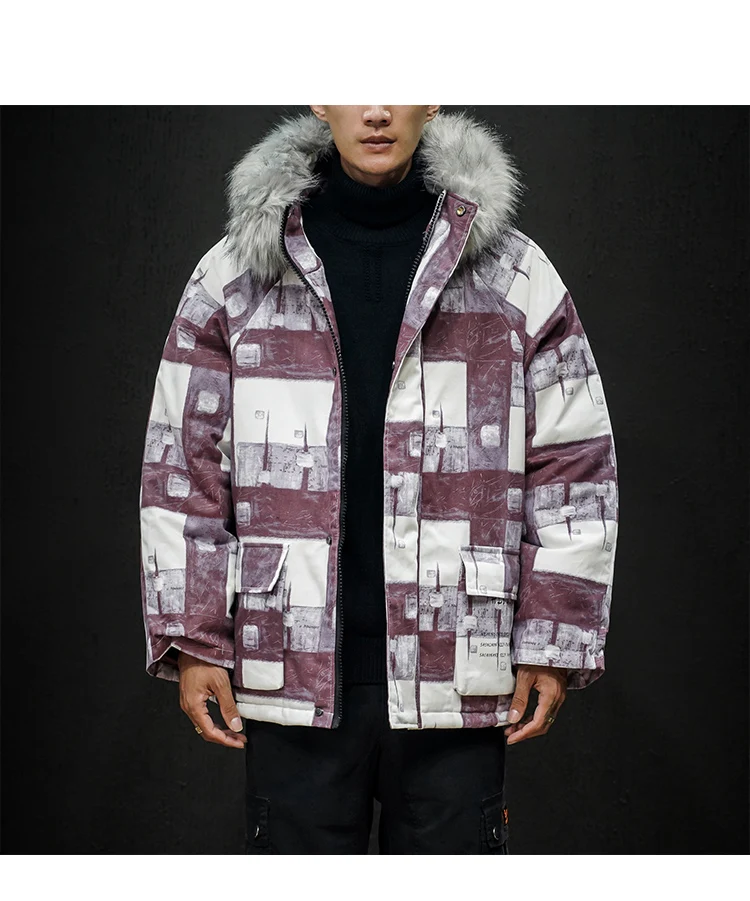 Зимняя мужская куртка, пальто в стиле хип-хоп, повседневная, в клетку, теплая, толстая, длинная, с мехом, с капюшоном, Мужская одежда, для улицы и пальто, парки Abrigo Hombre