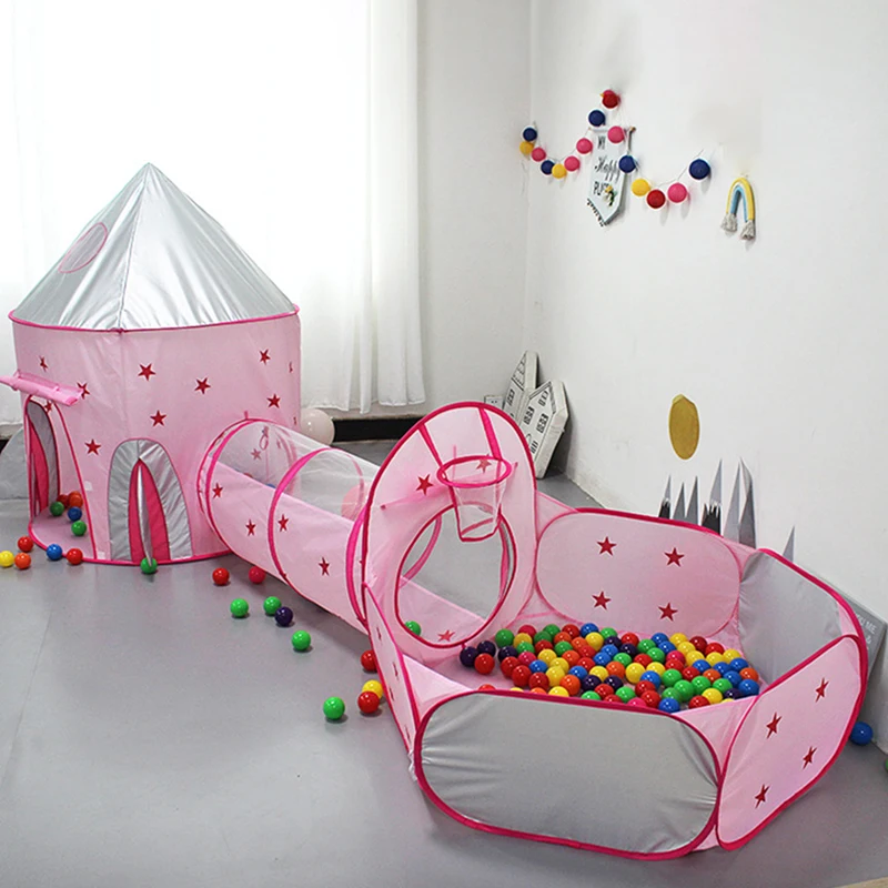 Portable Kids Indoor Outdoor Play Tent Crawl Tunnel Set 3 in 1 Ball Pit Tent 