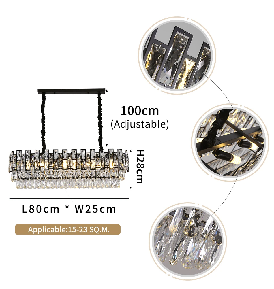 Современная хрустальная люстра освещение черный прямоугольный Блеск Дизайн светодиодные люстры для гостиной кухни спальни лампы