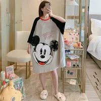 Cartoon Mickey Duck Fashion Print Summer Short Sleeve Nightdress Pajamas Women's Summer Long Skirt Loose Home Wear Pajamas 2
