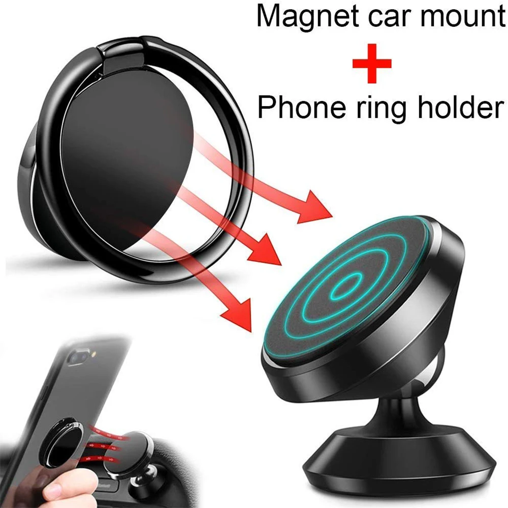 

Cell Phone Ring Holder 360 Degree Rotation Metal Magnet Car Phone Mount for Hand Finger Grip Kickstand Magnetic Phone Car Mount