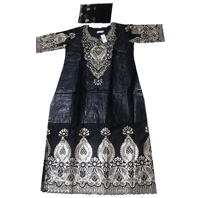 H& D robe africaine femme длинное платье с вышивкой и пайетками bazin riche платья для женщин в нигерийском стиле геле традиционная одежда - Цвет: Черный