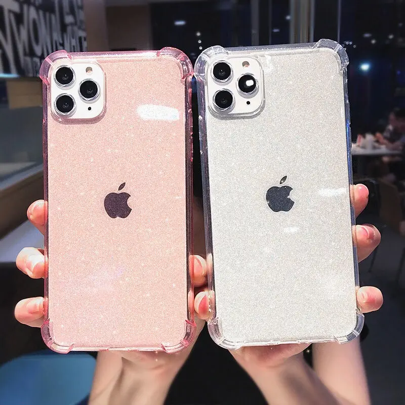 Блестящий противоударный чехол для телефона iPhone 12 Pro 11Pro Max X XR XS 8 7 Plus прозрачный