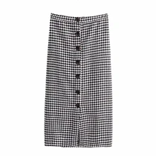 Модные женские клетчатые юбки с высокой талией и пуговицами, прямая юбка, женские винтажные Юбки До Колена, Saias Faldas, одежда